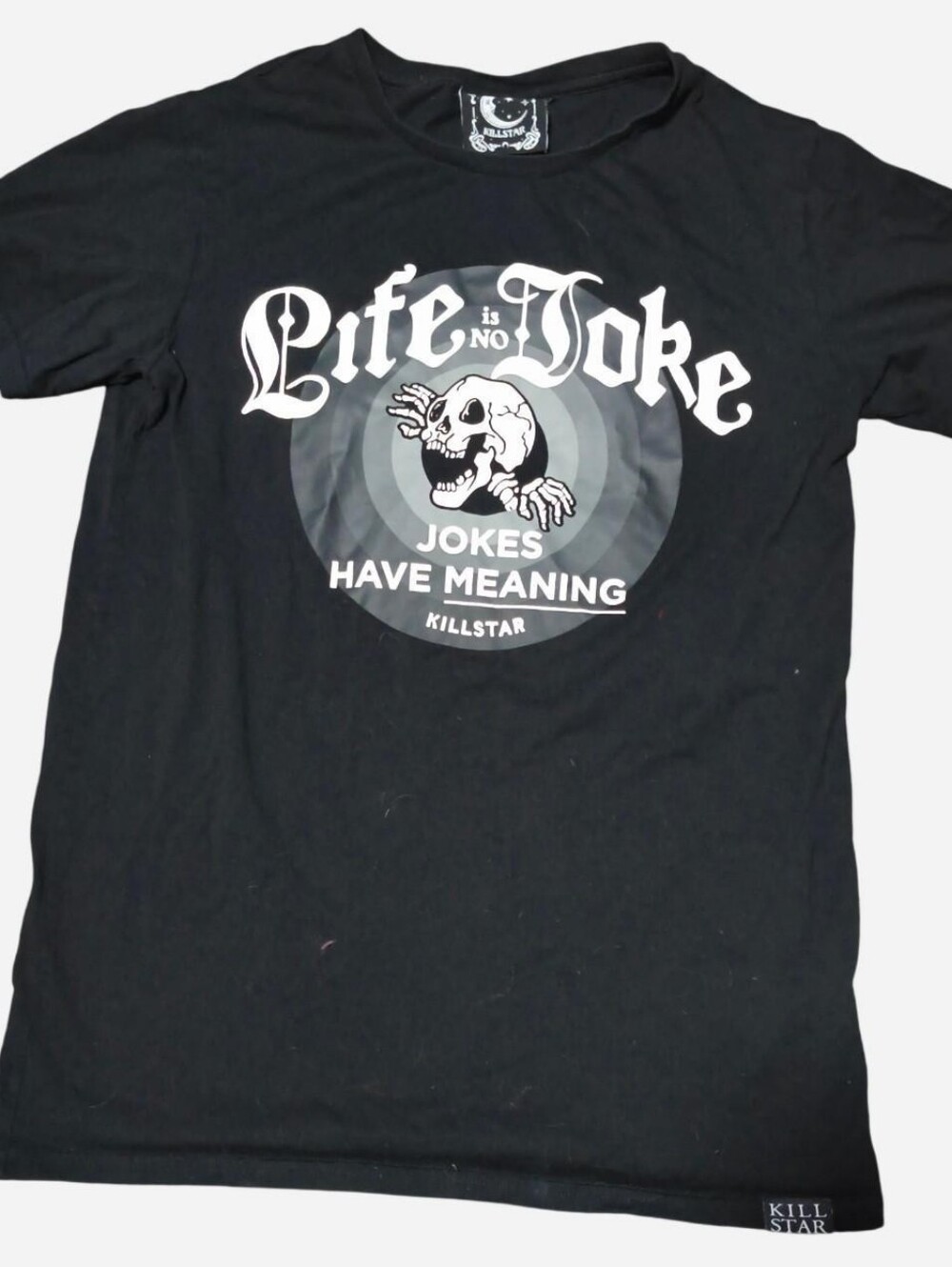 Killstar black skull skeleton life's no joke jokes have meaning tee tshirt